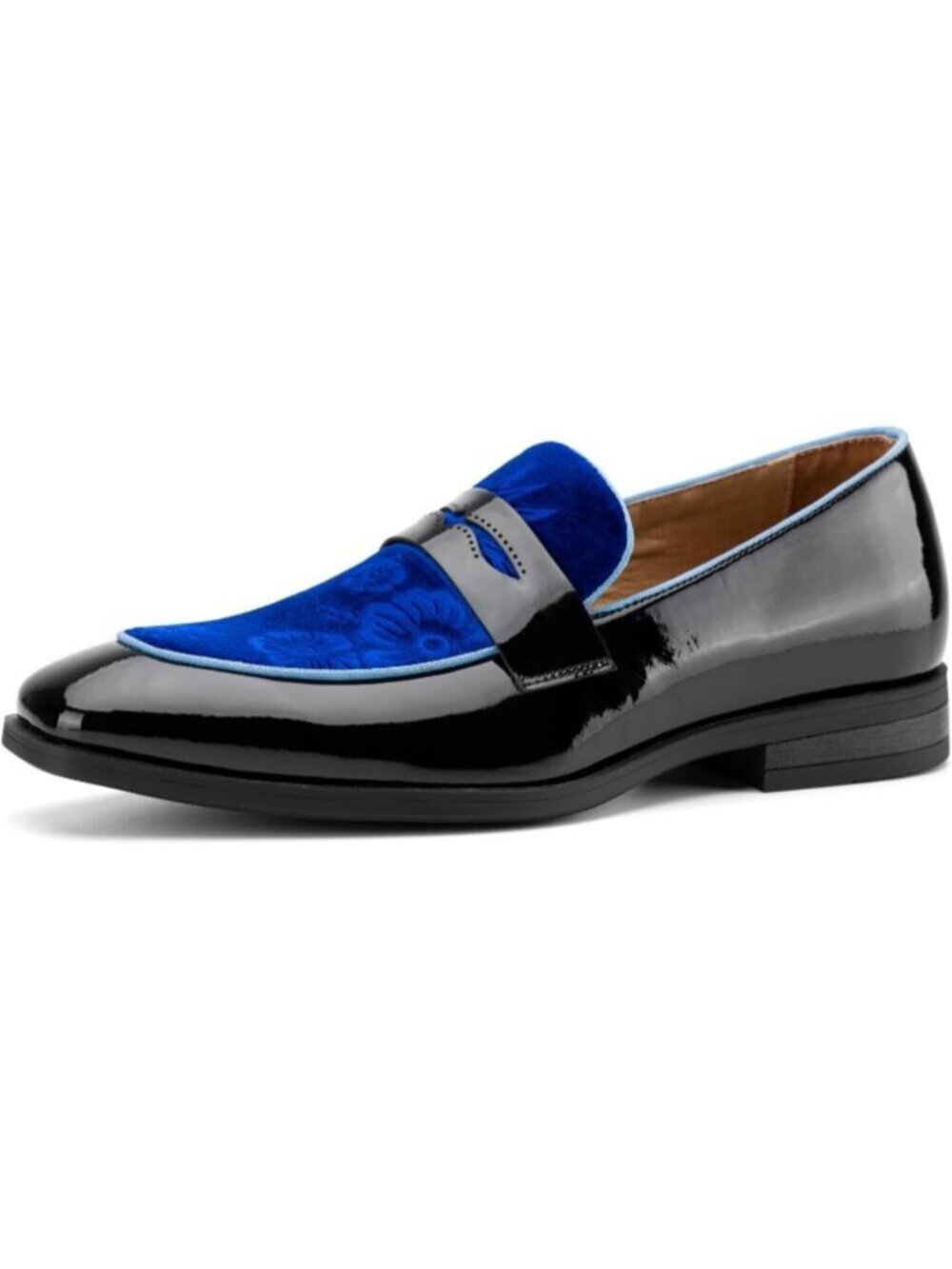 Men's Blue Black Tuxedo Classic Slip On Loafer Formal Imported Dress Shoes